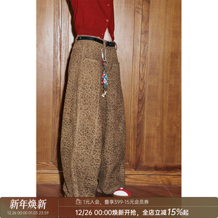 女 百搭休闲长裤 DIDDIMODA设计感复古豹纹直筒阔腿裤 宽松时尚
