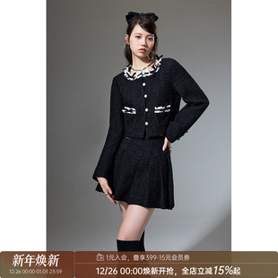 百褶裙两件套黑色小香风时尚 蝴蝶结开衫 DIDDI 套装 清仓特惠