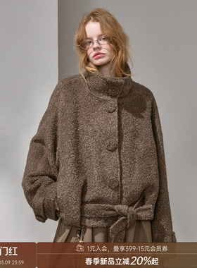 DIDDI MODA 花苞立领呢子羊驼毛混纺保暖挺括毛呢大衣女短款