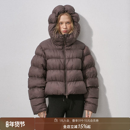 DIDDIMODA 花苞帽90绒白鸭绒拉链排骨羽绒服连帽保暖短款冬季外套