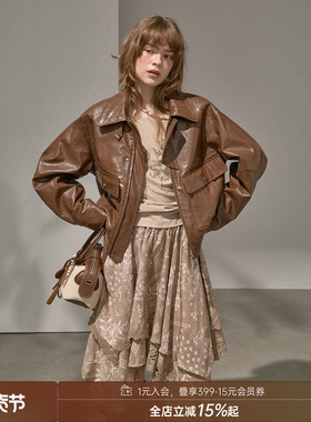 DIDDIMODA 大口袋油蜡机车皮夹克翻领超火黑色棕色显瘦皮衣外套