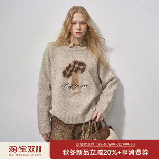 DIDDI MODA蘑菇字母针织新款秋冬季慵懒风宽松毛衣女款可外穿内搭