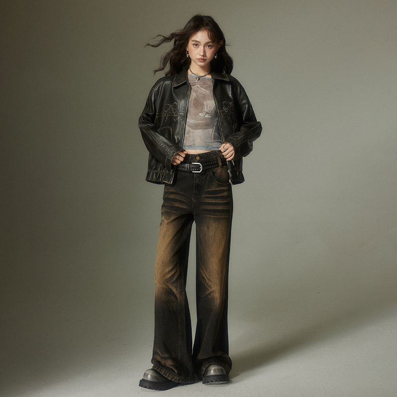 DIDDIMODA做旧牛仔阔腿裤