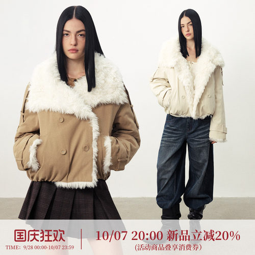 【10月7日20:00上新】DIDDIMODA 翻领毛毛领双排扣夹克外套棉服