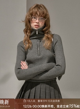 DIDDI MODA拉链立领打底毛衣女秋冬修身高级感女2025冬季新品