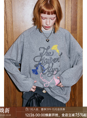 DIDDI MODA趣味麻绳彩色麦穗印花显瘦垂感针织宽松长袖T恤Tee