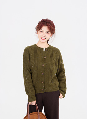 REST HEART 2025冬季新品 绞花亮片针织开衫