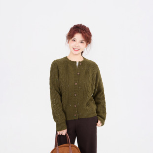 新品 REST HEART 2025冬季 绞花亮片针织开衫