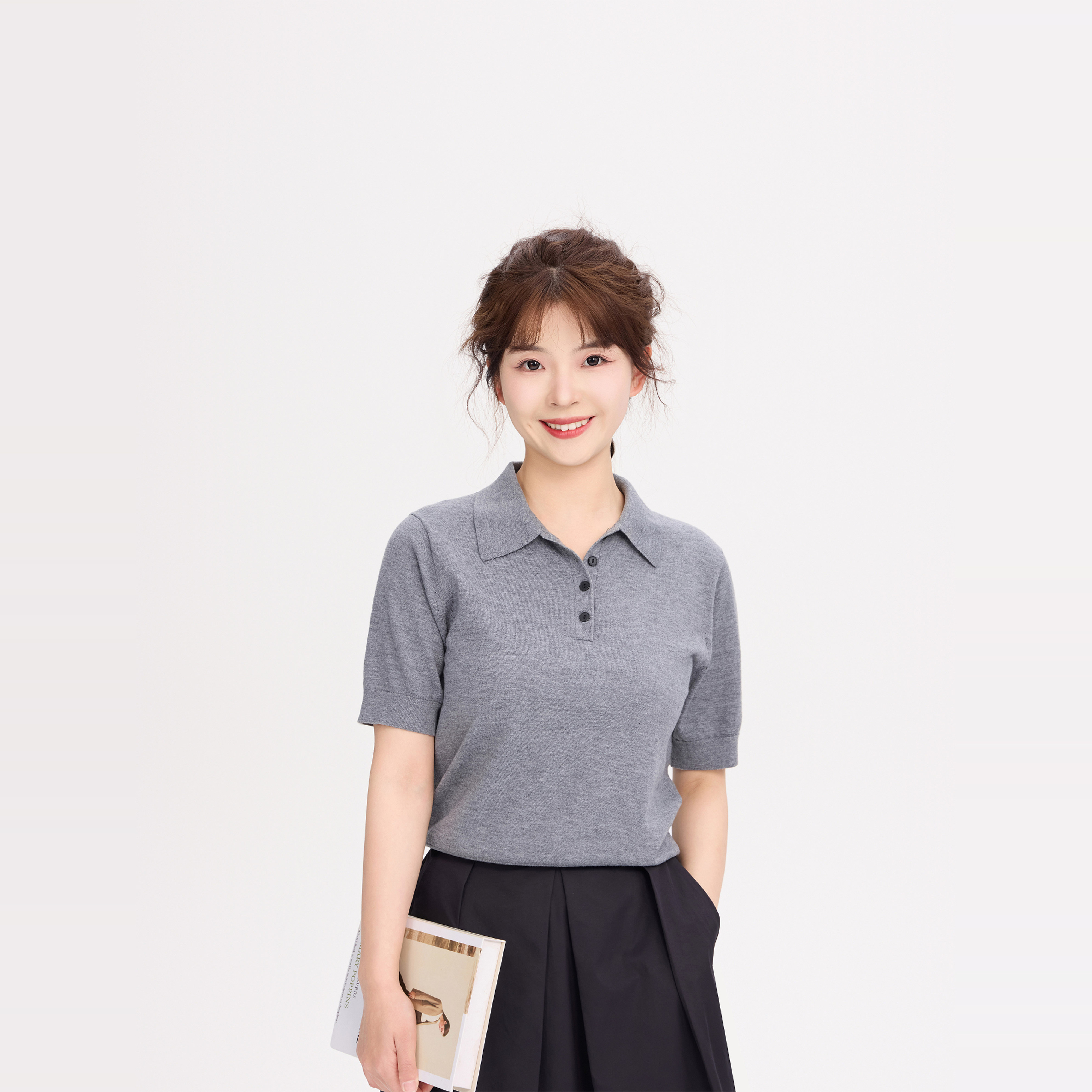 REST HEART 2025春夏新品 小翻领针织POLO短袖上衣女