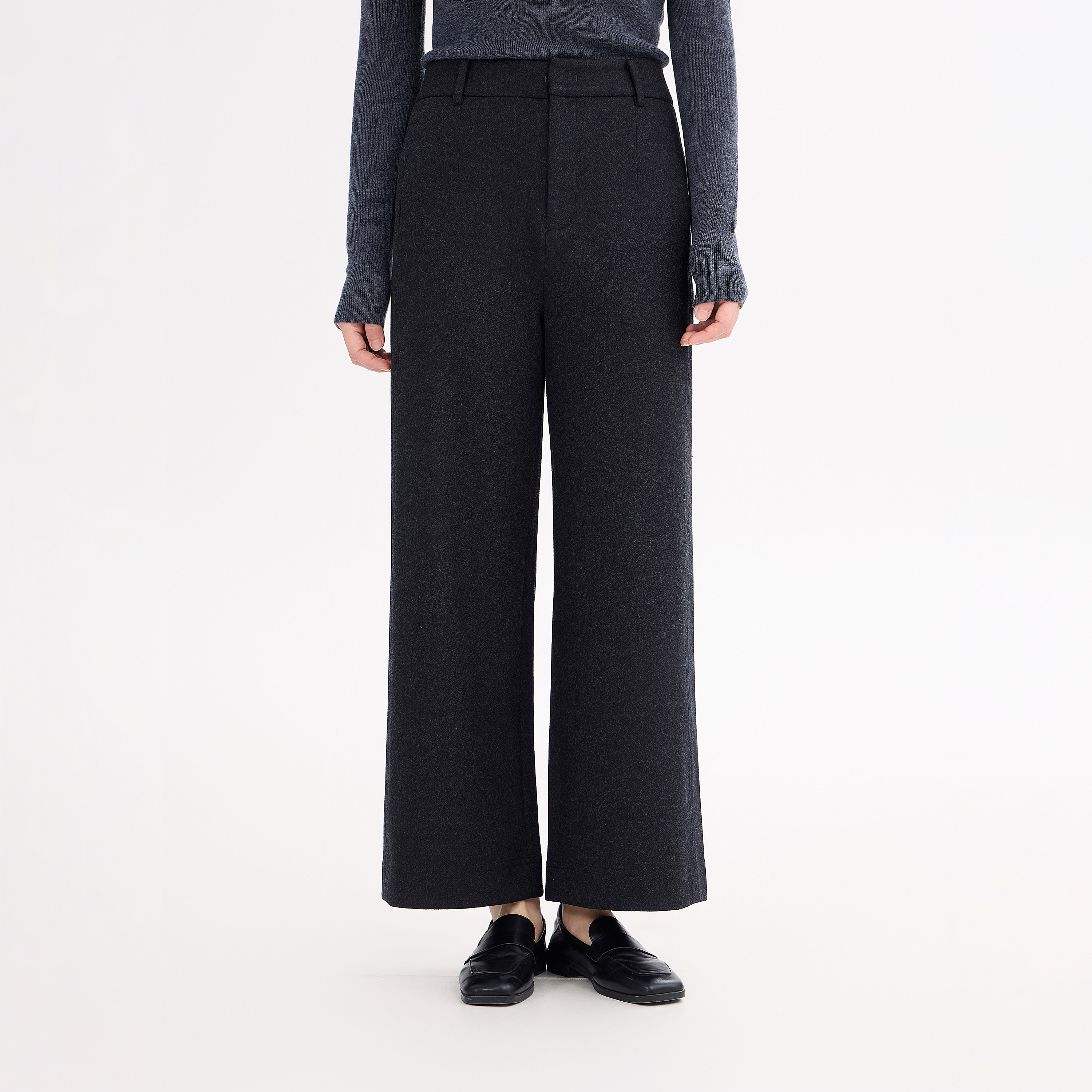 REST HEART 2025冬季新品 高腰羊毛九分直筒毛呢阔腿裤