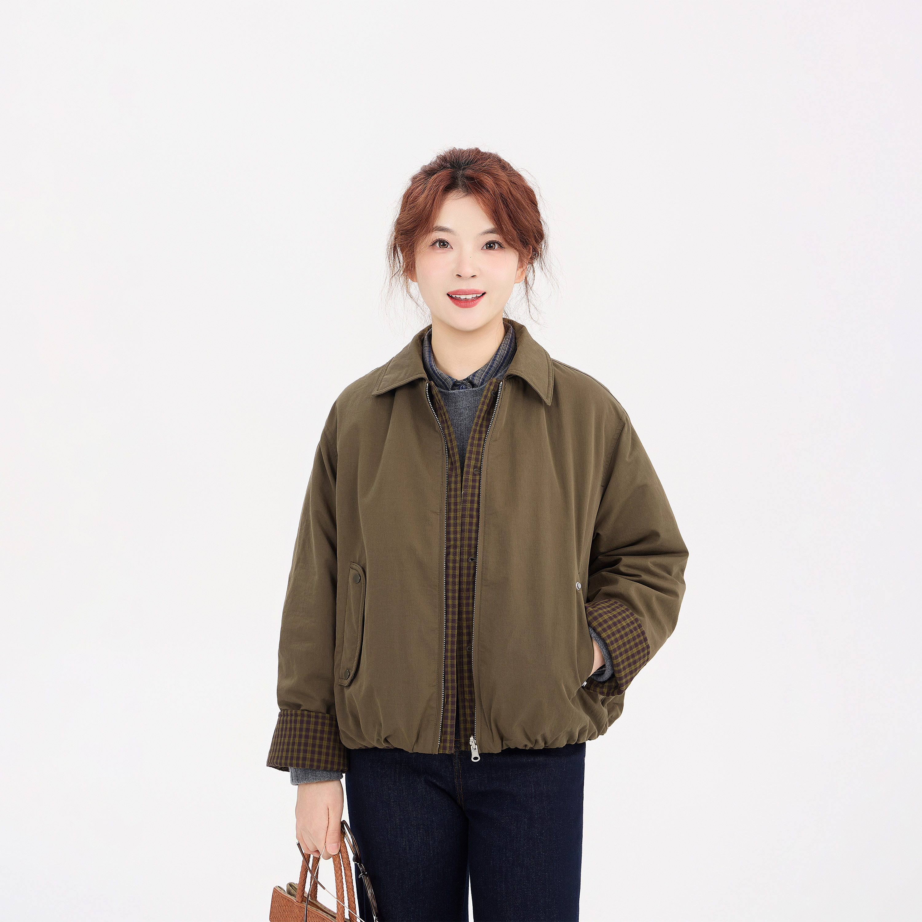 REST HEART 2025冬季新品 翻领复古拼接两面穿短款棉服夹克