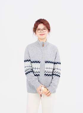 REST HEART 2025冬季新品 双拉链提花费尔岛开衫