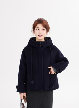 REST HEART 2025冬季新品 花朵连帽短款羊毛大衣