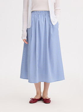 REST HEART 2024春夏新品 高腰松紧小清新格子伞裙半身裙