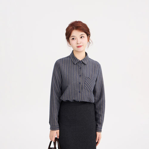 REST HEART 2025秋冬新品 翻领复古格纹百搭衬衫