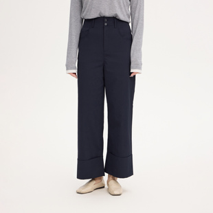 REST HEART 2025春季新品 高腰百搭九分藏蓝色阔腿裤