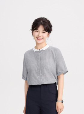 REST HEART 2025夏季新品 小圆领撞色条纹短袖衬衫