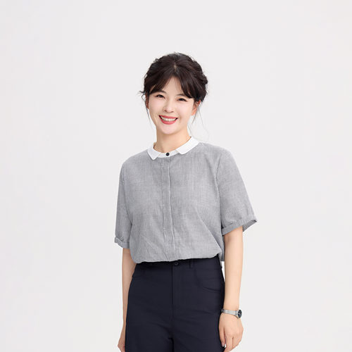 REST HEART 2025夏季新品 小圆领撞色条纹短袖衬衫