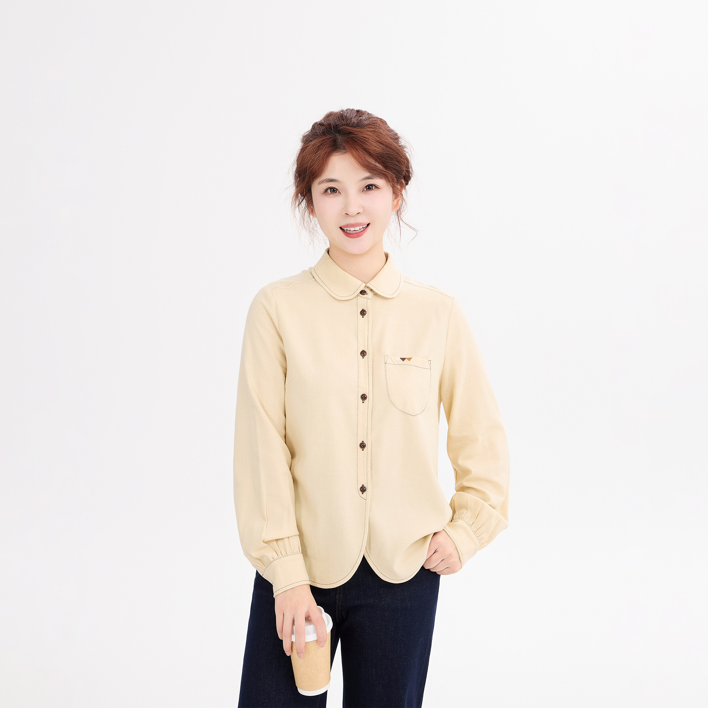 REST HEART 2025秋冬新品 小翻领刺绣百搭口袋衬衫