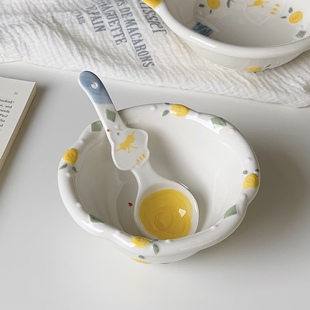 特别好看的燕麦酸奶碗带勺儿童早餐碗水果沙拉吃饭碗可爱陶瓷碗