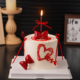2.14情人节唯美pu红蝴蝶结蛋糕装 饰摆件亚克力爱心love表白插件