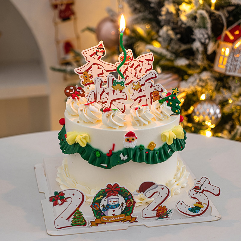 2025圣诞快乐蛋糕装饰插件圣诞老人姜饼人圣诞树节日烘焙装扮摆件