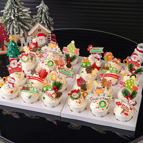 圣诞插牌双叶单松果6连纸杯蛋糕