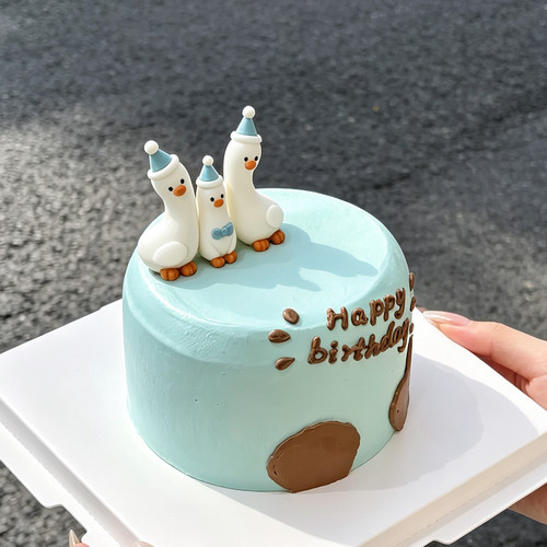 网红可爱歪脖鸭蛋糕装饰软胶卡通领带帽子小鸭子生日蛋糕烘焙摆件