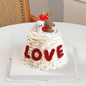 2.14网红情人节爱心拥抱小狗线条狗蛋糕装 饰摆件love亚克力插件