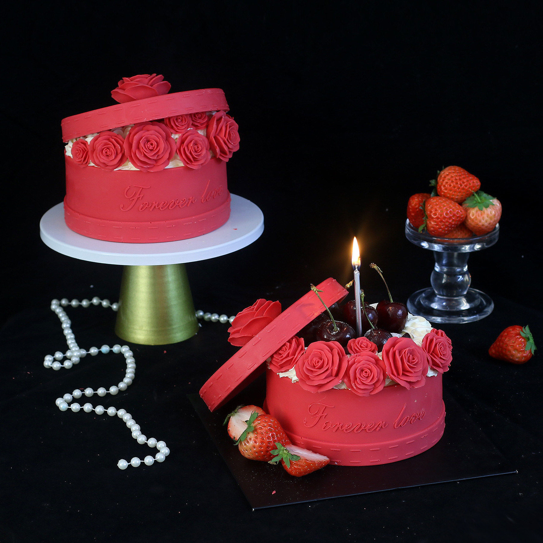 情人节玫瑰礼盒巧克力蛋糕装饰成品女神表白烘焙甜品台摆件配件