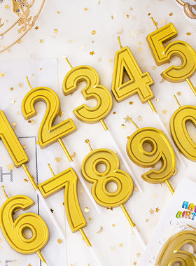 金色数字生日蜡烛蛋糕装饰