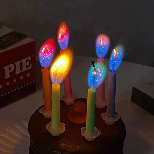 创意彩色火焰蜡烛生日蛋糕装饰