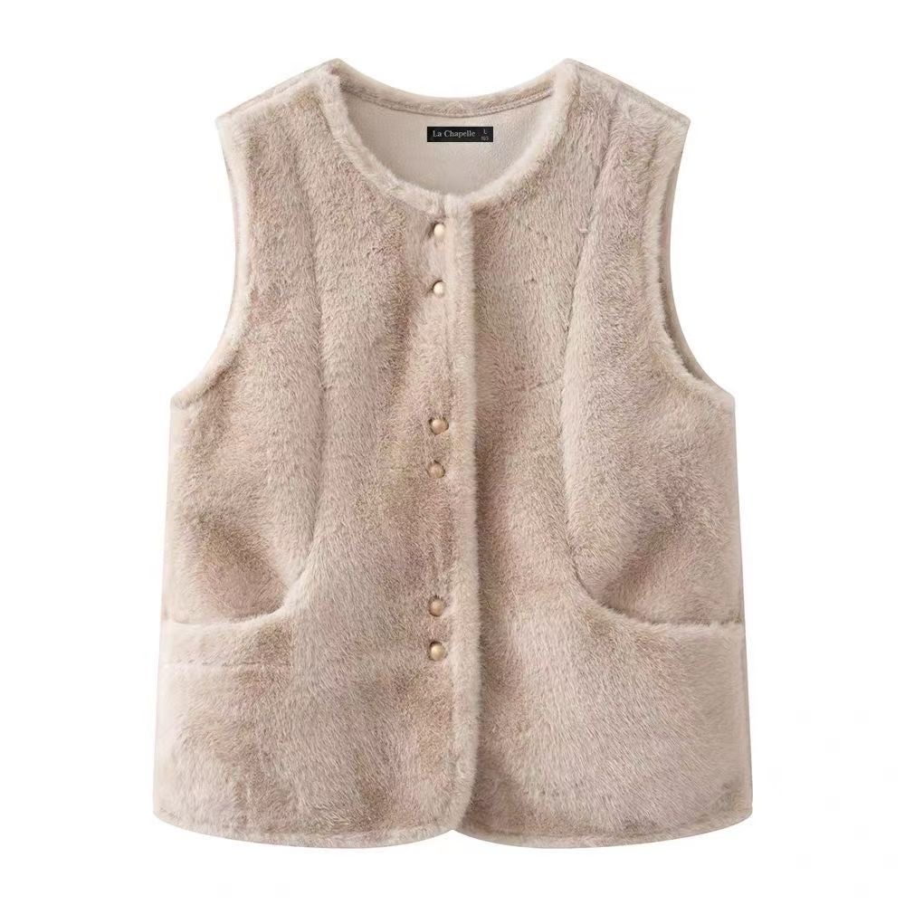 秋冬水貂绒保暖排扣女士马甲