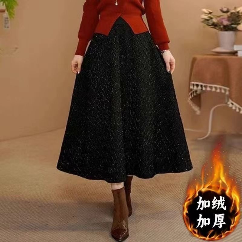 亮闪闪中长款秋冬半身裙新款加绒加厚亮丝a字过膝大摆裙高腰伞裙,女装/女士精品,半身裙,淘宝优惠券,粉丝福利购,淘宝优惠卷