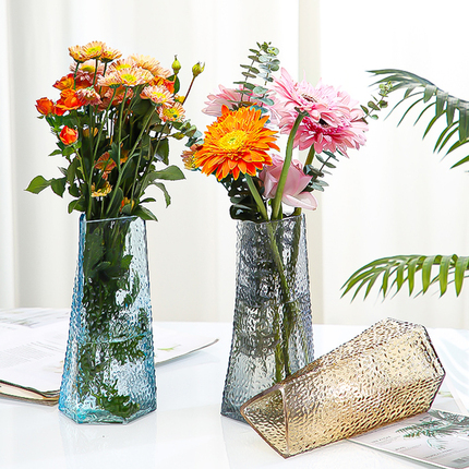 浮雕玻璃花瓶北欧ins风简约透明水养百合鲜花干花客厅插花摆件