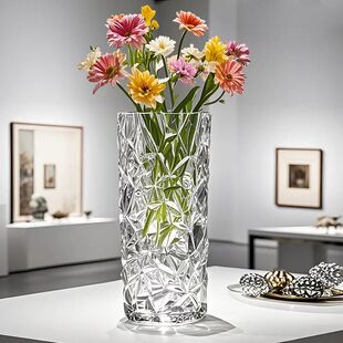 轻奢玻璃花瓶摆件客厅插花高级感透明水养插花水培鲜花富贵竹专用
