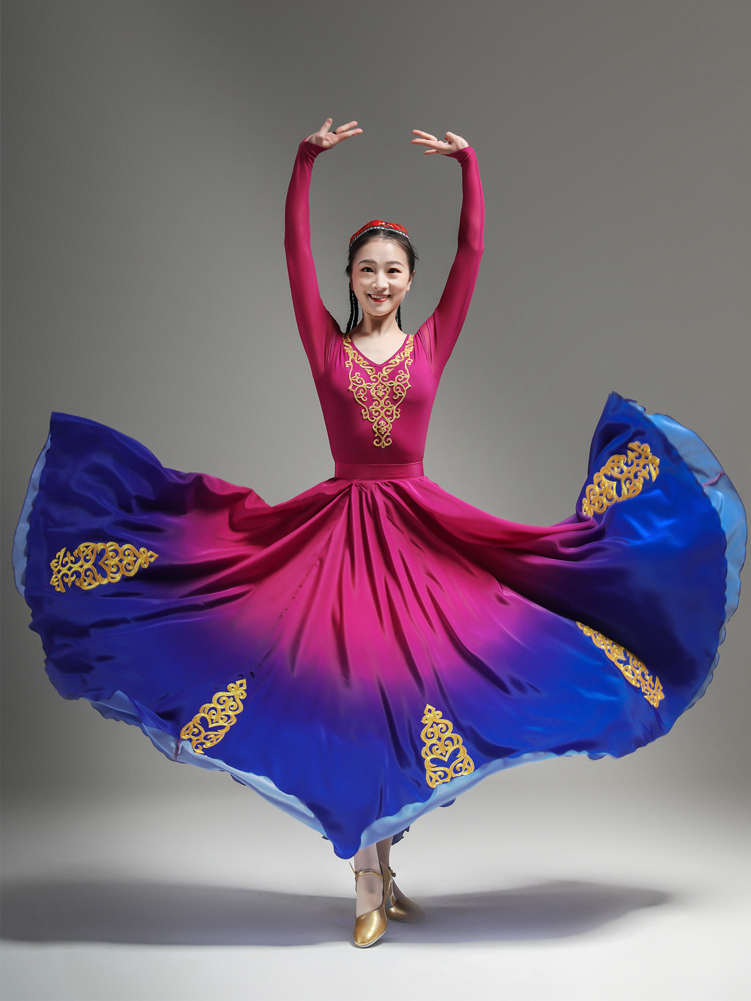 定制维吾尔族舞蹈演出表演服装课间民族风女款顶婉练习练功裙定做