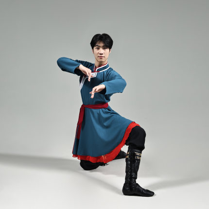 蒙古族男生蓝色筷子舞新款定制服装成人表演艺考演出排练练功服饰