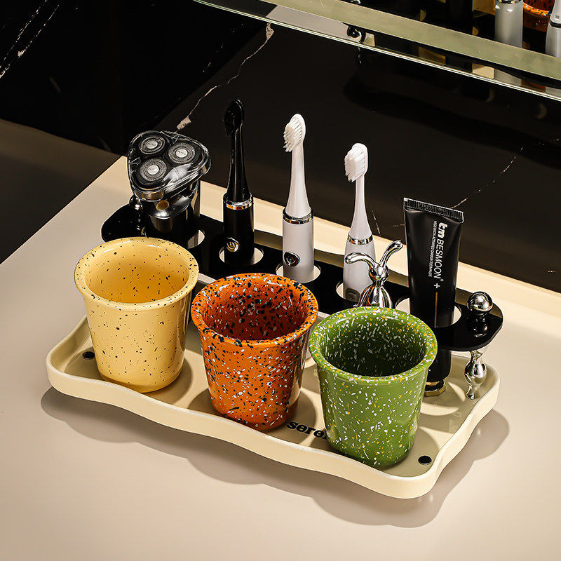 陶瓷牙刷置物架卫生间电动牙刷架子高级感洗漱台牙杯收纳架高颜值