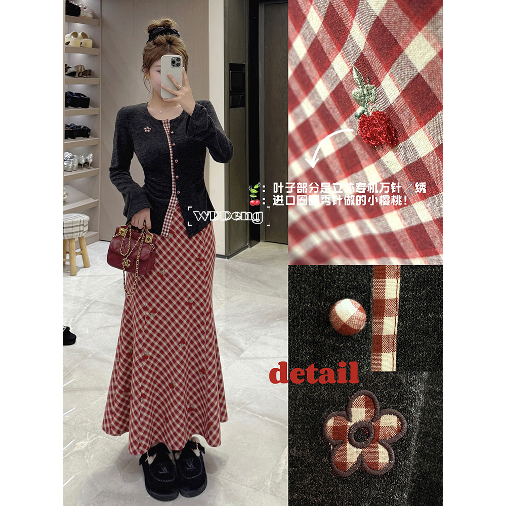 王等等 甜氧旋律 2025秋冬原创棉质亲肤上衣+半裙套装U225S12704