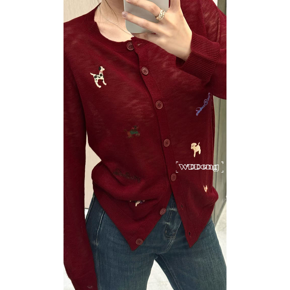 5秋款原创收腰显瘦长袖刺绣毛衫