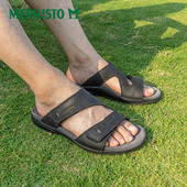 男魔术贴沙滩度假夏STAN 进口凉鞋 MEPHISTO 马飞仕图皮手工鞋