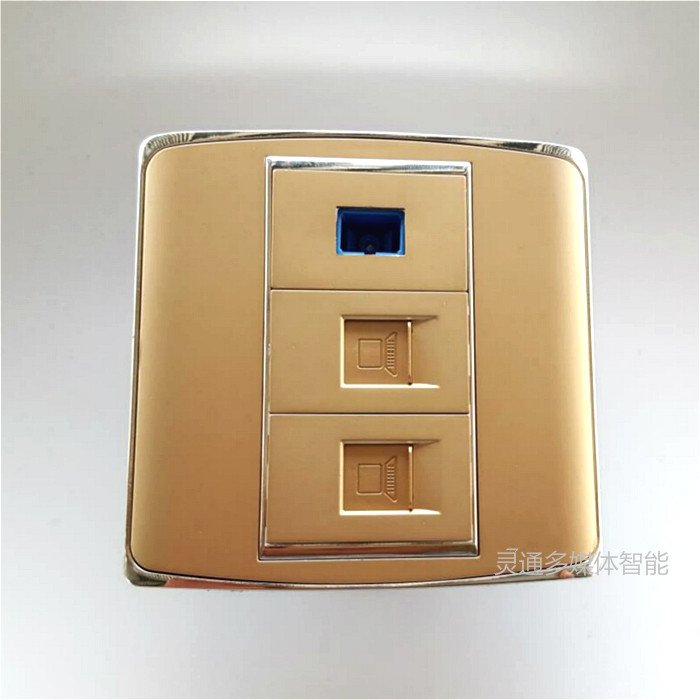 86型香槟色二位网络+SC光纤插座面板双电脑网线信息光钎插座面板