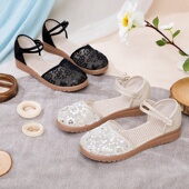 新款 女玛丽凉鞋 中根搭扣外贸平底妈妈鞋 网布纱韩版 女鞋 老北京布鞋