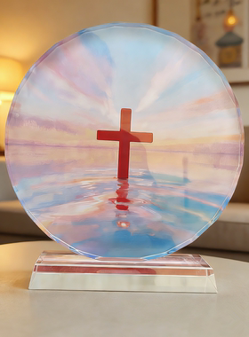 水晶红色十字架家居用品摆件  玄关酒柜简约大气十字桌面结婚礼物