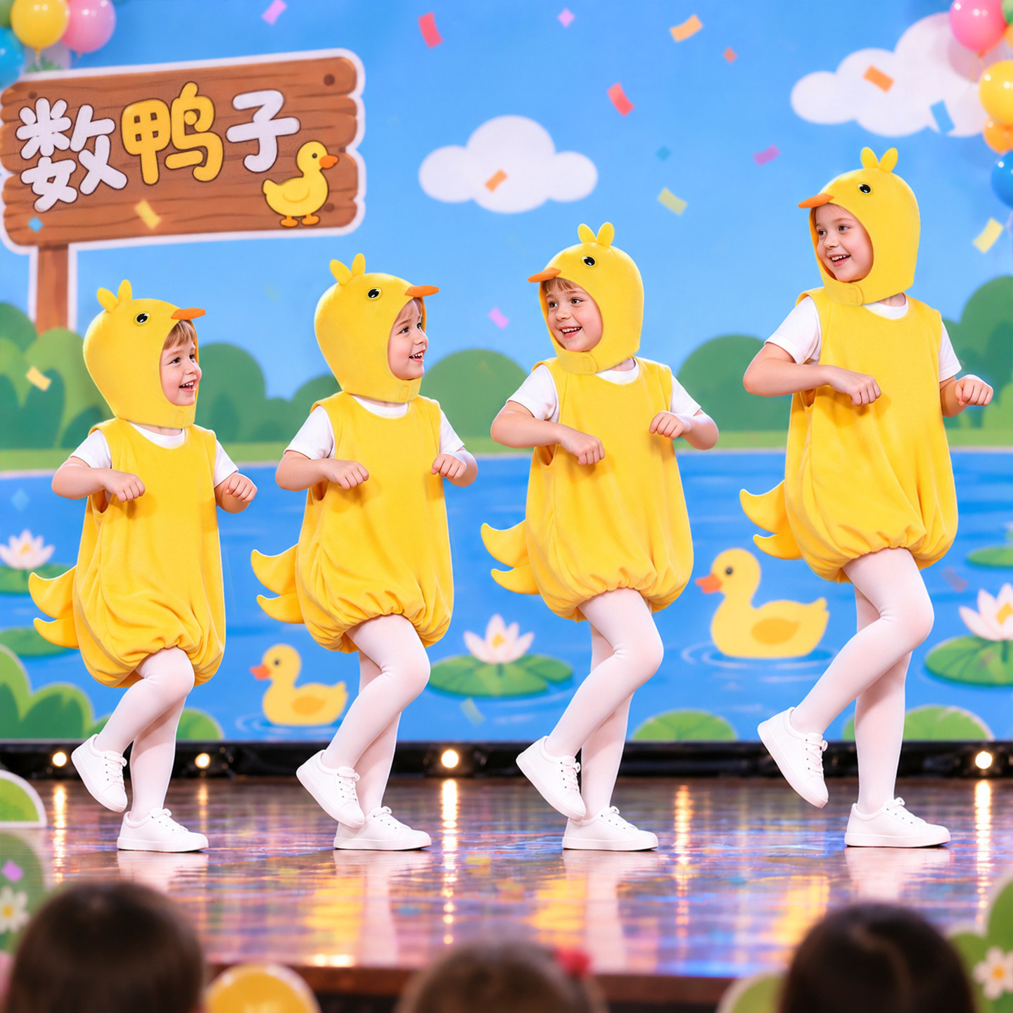 幼儿园小黄鸭舞蹈表演服儿童卡通鸭子演出服带小鸭头套扮演衣服
