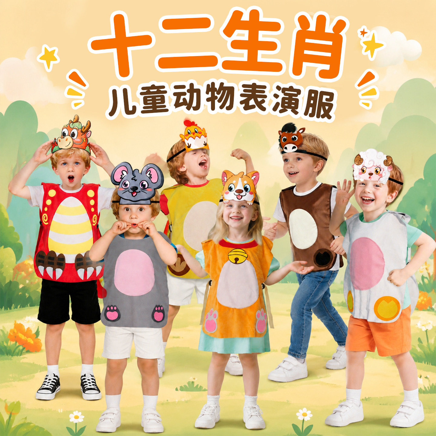 儿童动物cos服十二生肖演出道具