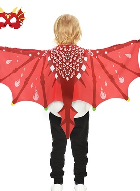 万圣节儿童装扮恐龙服饰斗篷披风火龙翅膀红色演出服装侏罗纪派对