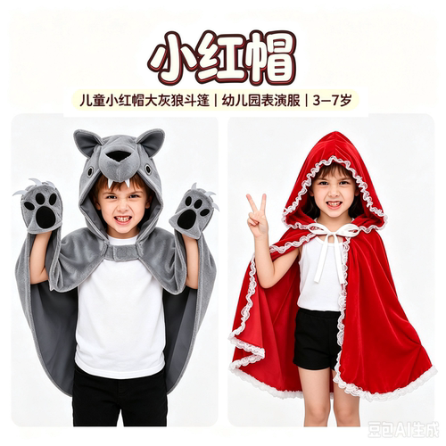 儿童小红帽大灰狼斗篷表演服