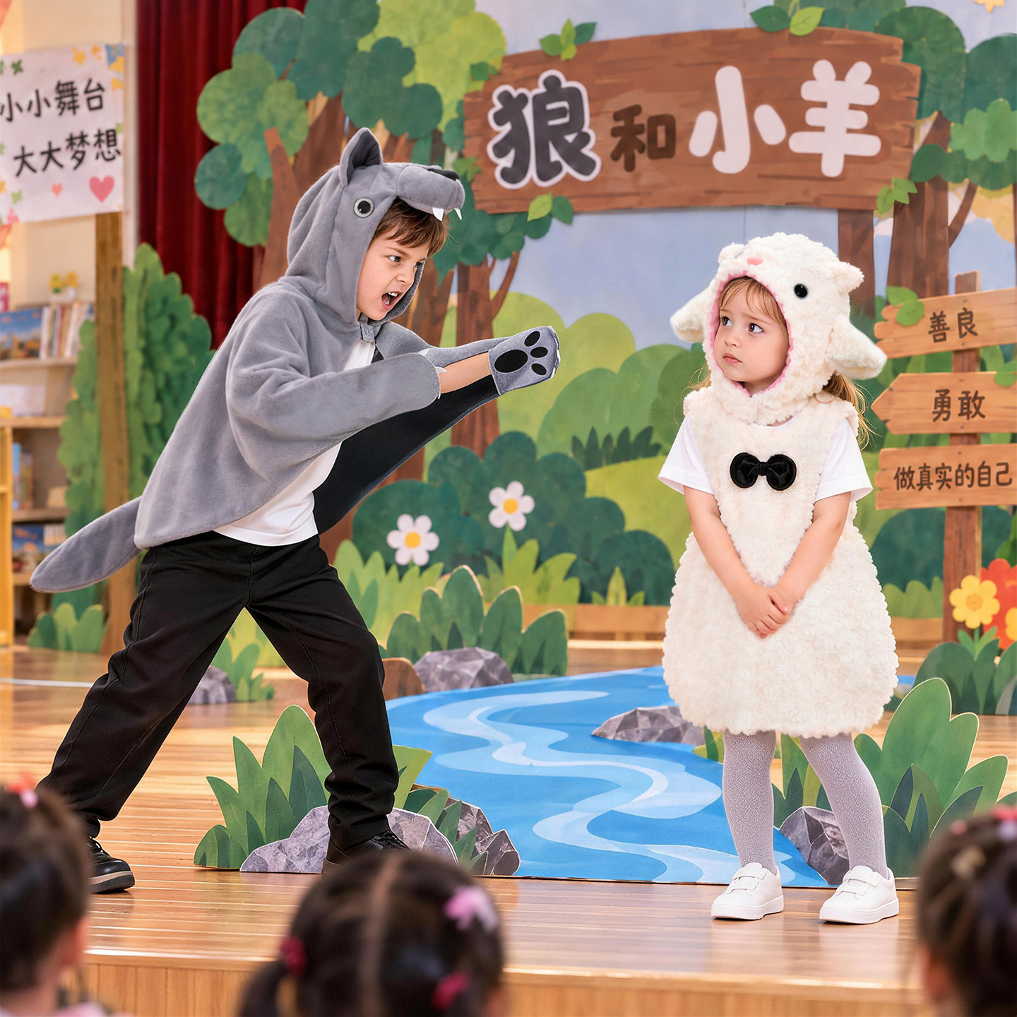 小绵羊表演服帽子狼斗篷表演道具